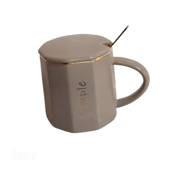 سرامیکی درب‌دار مدل Simple همراه با قاشق