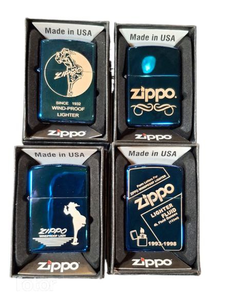 فندک زیپو آبی طرح‌دار